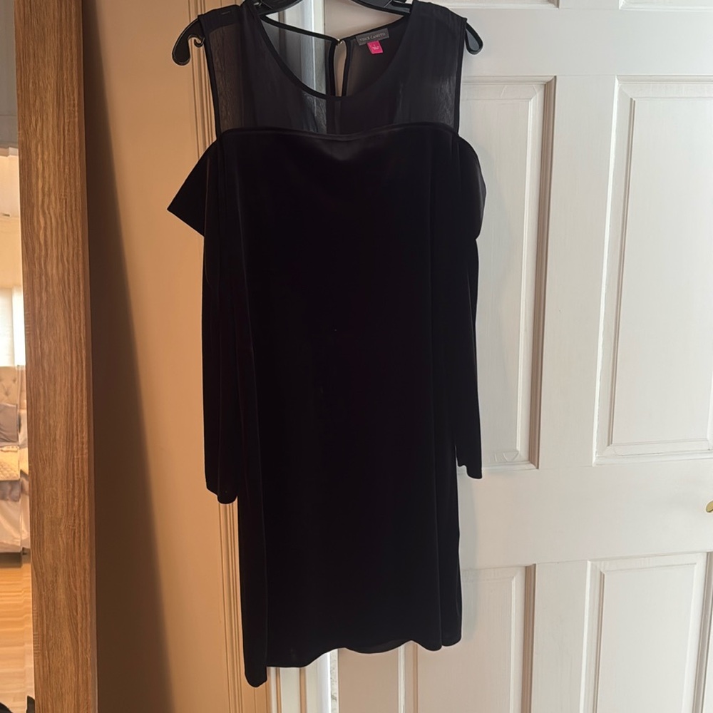 Vince Camuto Cold Shoulder Black Velvet & Mesh Dress